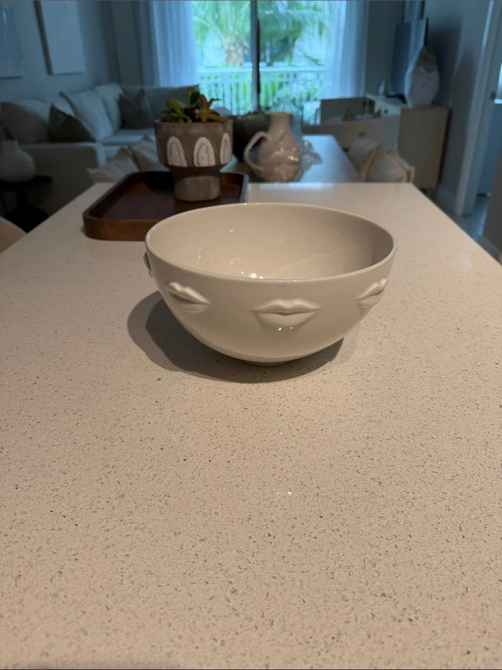 Jonathan Adler White Ceramic Lip Bowl